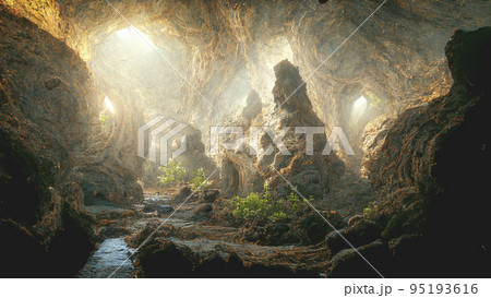 3D render of cave with beautiful natural stone decoration. 95193616