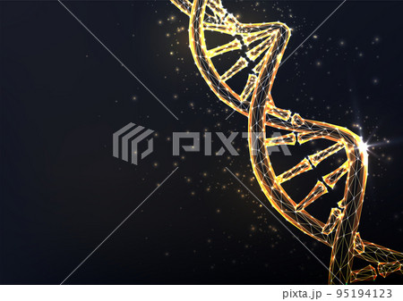 Abstract gold DNA helix structure on black background. Concept of genes, genealogy, genetics 95194123