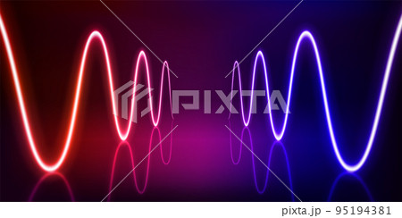 Illuminated interior with empty stage and neon glowing waves. 3d vector illustration 95194381