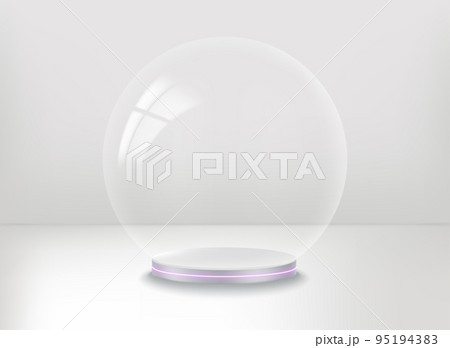 Empty white showcase with transparent glass sphere. 3d vector presentation mockup 95194383