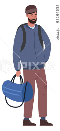 Muslim man with travel bags. Standing migrant character Muslim man with travel bags. Standing migrant character 95194652
