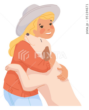 Kid with loving pet. Dog hugging with girl. Best friends Kid with loving pet. Dog hugging with girl. Best friends 95194671