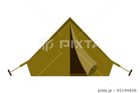 Tent camping gear folding tourist khaki green flat. Camping gear military hunting active sport travel mountain forest safe accommodation outdoor camping holiday tourist recreation picnic isolated 95194836