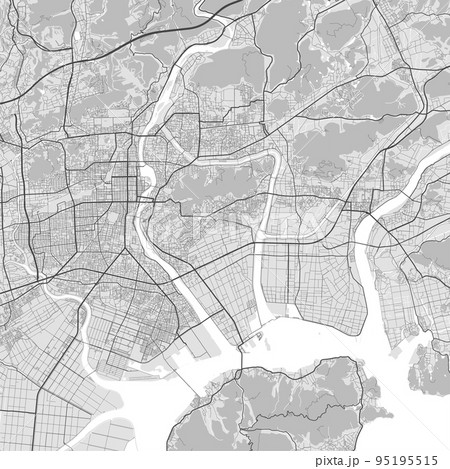 Map of Okayama city. Urban black and white square poster. Road map with metropolitan city area view. 95195515