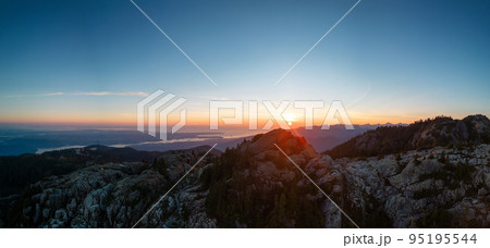 Rocky top of Canadian Mountain Landscape. Sunny Sunset Sky. Rocky top of Canadian Mountain Landscape. Sunny Sunset Sky. 95195544