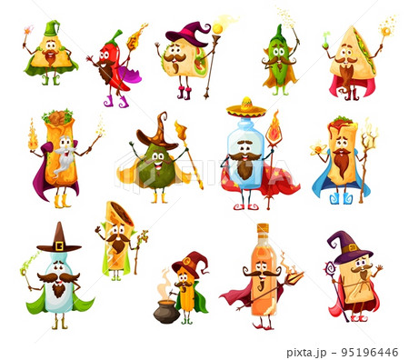 Cartoon Mexican Tex Mex Food Mage Wizard Witch のイラスト素材