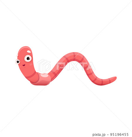 Cute smiling worm cartoon character, funny crawling earthworm personage. Isolated vector squirm grub, garden insect. Earth or soil garden earthworm. , isolated orchard invertebrate smiling creature 95196455