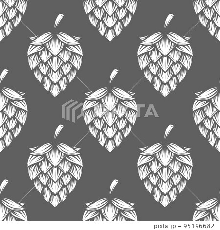 Vector Black and White Seamless Pattern with Hand Drawn Cartoon Hop, Repeated Hop Print. Hop Design for Textile, Wallpapers, Cards, Fabrics, Packaging, Wrapping 95196682