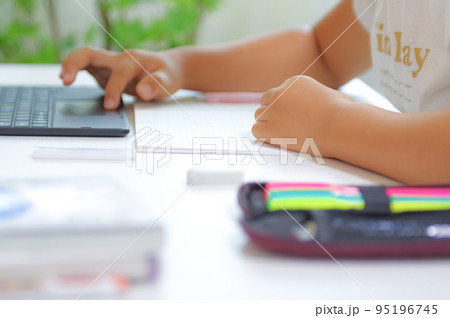 自宅の机に向かって勉強をする女児 自宅の机に向かって勉強をする女児 95196745
