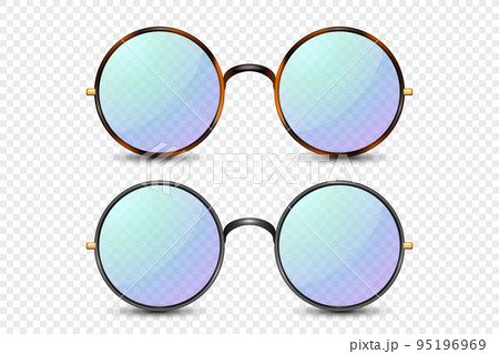 Vector 3d Realistic Leopard, Black Round Frame Glasses Set with Blue, Purple Transparent Glass Isolated, Eyeglasses for Women and Men, Accessory. Optics, Lens, Vintage, Trendy Glasses. Front View Vector 3d Realistic Leopard, Black Round Frame Glasses Set with Blue, Purple Transparent Glass Isolated, Eyeglasses for Women and Men, Accessory. Optics, Lens, Vintage, Trendy Glasses. Front View 95196969