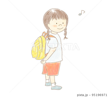お気に入りのリュックを背負って喜ぶ女の子 お気に入りのリュックを背負って喜ぶ女の子 95196971