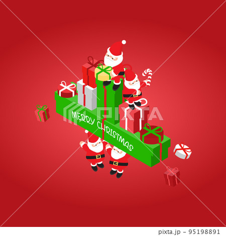 isometric Christmas banner template with Christmas gift box in chritsmas tree shape 95198891