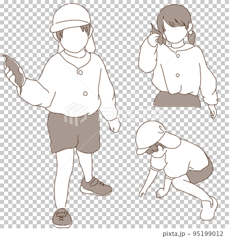 Illustration set of kindergarteners digging potatoes (simple) 95199012