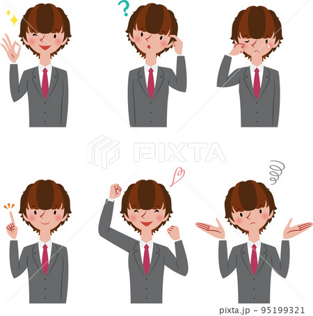 男子学生　表情とポーズのセット 95199321