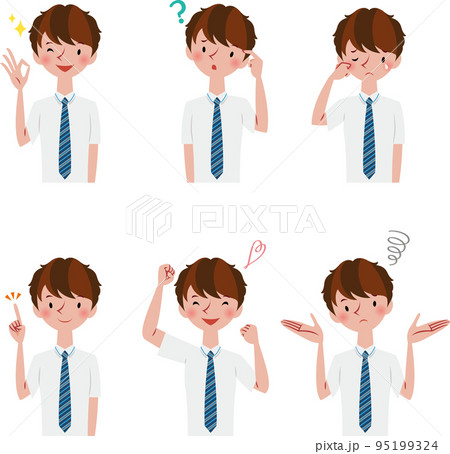 男子学生　表情とポーズのセット 95199324