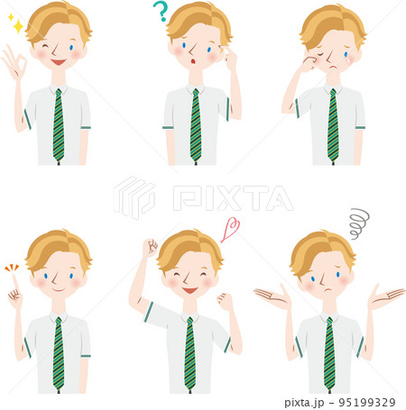 男子学生　表情とポーズのセット 95199329