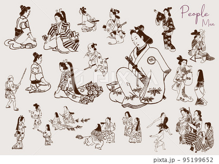 江戸時代の人々　イラスト　武士　侍　セット 95199652