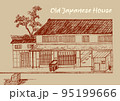 江戸時代の街並み　白黒線画イラスト 95199666