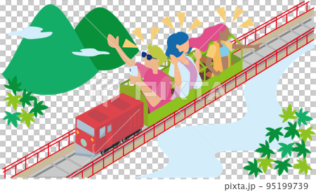 トロッコ電車を満喫する外国人の観光客（夏） 95199739