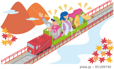 トロッコ電車を満喫する外国人の観光客（秋） 95199740