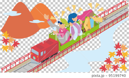 トロッコ電車を満喫する外国人の観光客（秋） 95199740