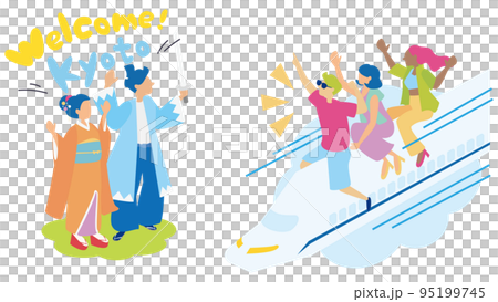 新幹線に乗って京都に遊びにくる観光客 新幹線に乗って京都に遊びにくる観光客 95199745