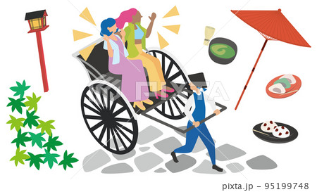 人力車でグルメ旅を満喫する外国人の観光客 95199748