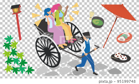 人力車でグルメ旅を満喫する外国人の観光客 95199748