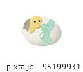 Little chicken in cracked egg. Cartoon hand-drawn illustration 95199931