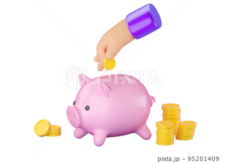 3d human hand putting coin in Piggy bank. Business, saving, money, banking, finance investment and services concept. Profit and growth design idea. Realistic 3d isolated high quality render 3d human hand putting coin in Piggy bank. Business, saving, money, banking, finance investment and services concept. Profit and growth design idea. Realistic 3d isolated high quality render 95201409
