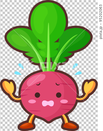 Illustration of a cute red turnip character looking impatient 95202063