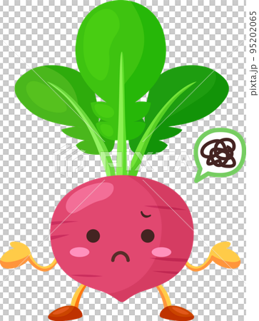 不機嫌な顔をしたかわいい赤カブのキャラクターのイラスト 95202065