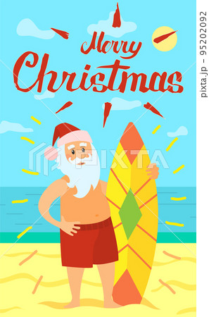 Merry Christmas, Santa Claus and Surfing Board 95202092