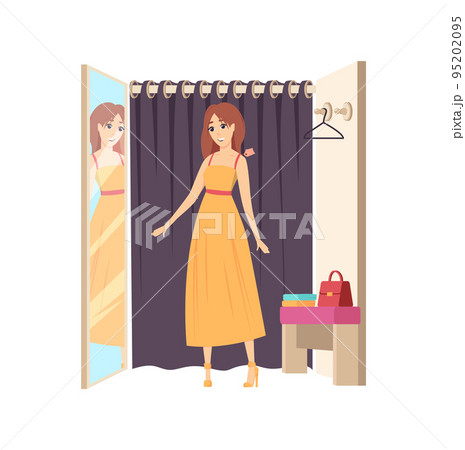 Woman Client in Changing Room Shopping Vector 95202095