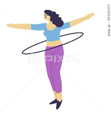 Woman working out with hula hoop, waist exercise 95202457