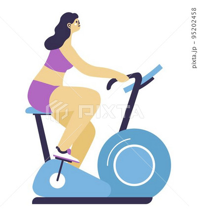 Woman working on bike, sports exercises vector Woman working on bike, sports exercises vector 95202458
