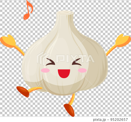 とても喜んでいるかわいいニンニクのキャラクターのイラスト とても喜んでいるかわいいニンニクのキャラクターのイラスト 95202657