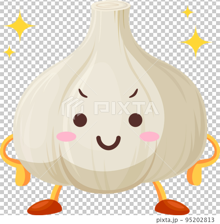 一個帶著驕傲臉龐的可愛大蒜角色的插圖 95202813