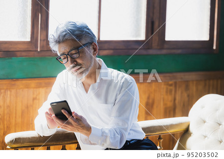 スマホを使うグレイヘアの男性 スマホを使うグレイヘアの男性 95203502