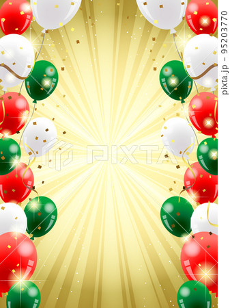 クリスマスカラーの風船背景ヨコ・金集中線 95203770