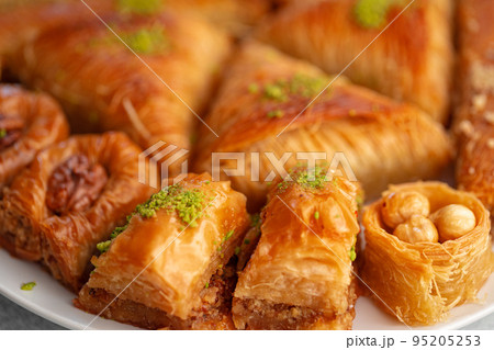 Close up of delicious baklava at a hotel buffet Close up of delicious baklava at a hotel buffet 95205253