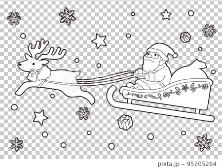 Coloring book Santa Claus and reindeer riding a... - Stock Illustration ...