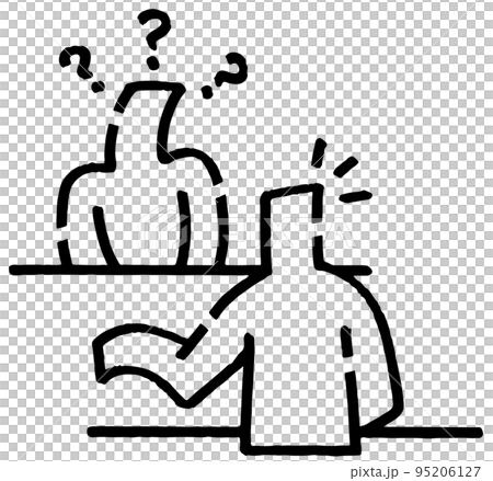 困った人と説明する人。向かい合う棒人間2人。 95206127