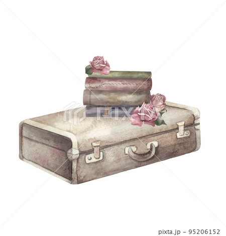 Suitcase, shoes, flowers, books. 95206152