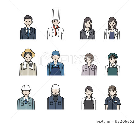 様々な職業で働く人々のイラストセット 様々な職業で働く人々のイラストセット 95206652