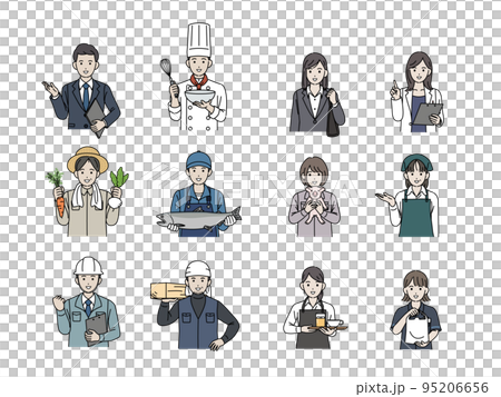様々な職業で働く人々のイラストセット 様々な職業で働く人々のイラストセット 95206656