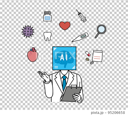 Anthropomorphic image illustration of medical examination and examination by AI 95206658