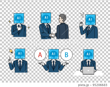 AI and business anthropomorphic image illustration set 95206683