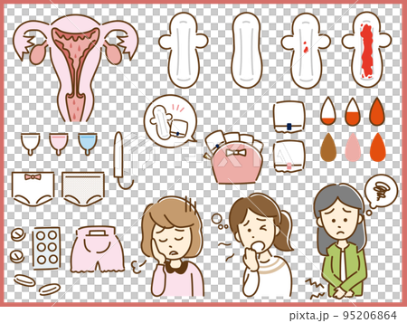 生理用品、体調不良など生理イラストアイコンセット 95206864