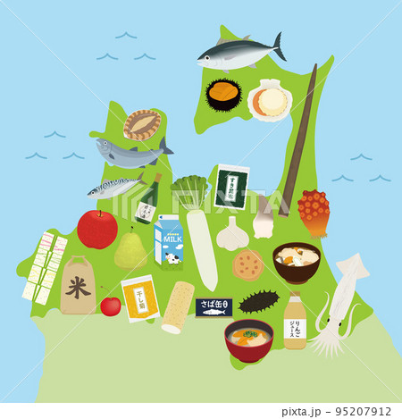 青森グルメのイラストセット（地図内） 95207912
